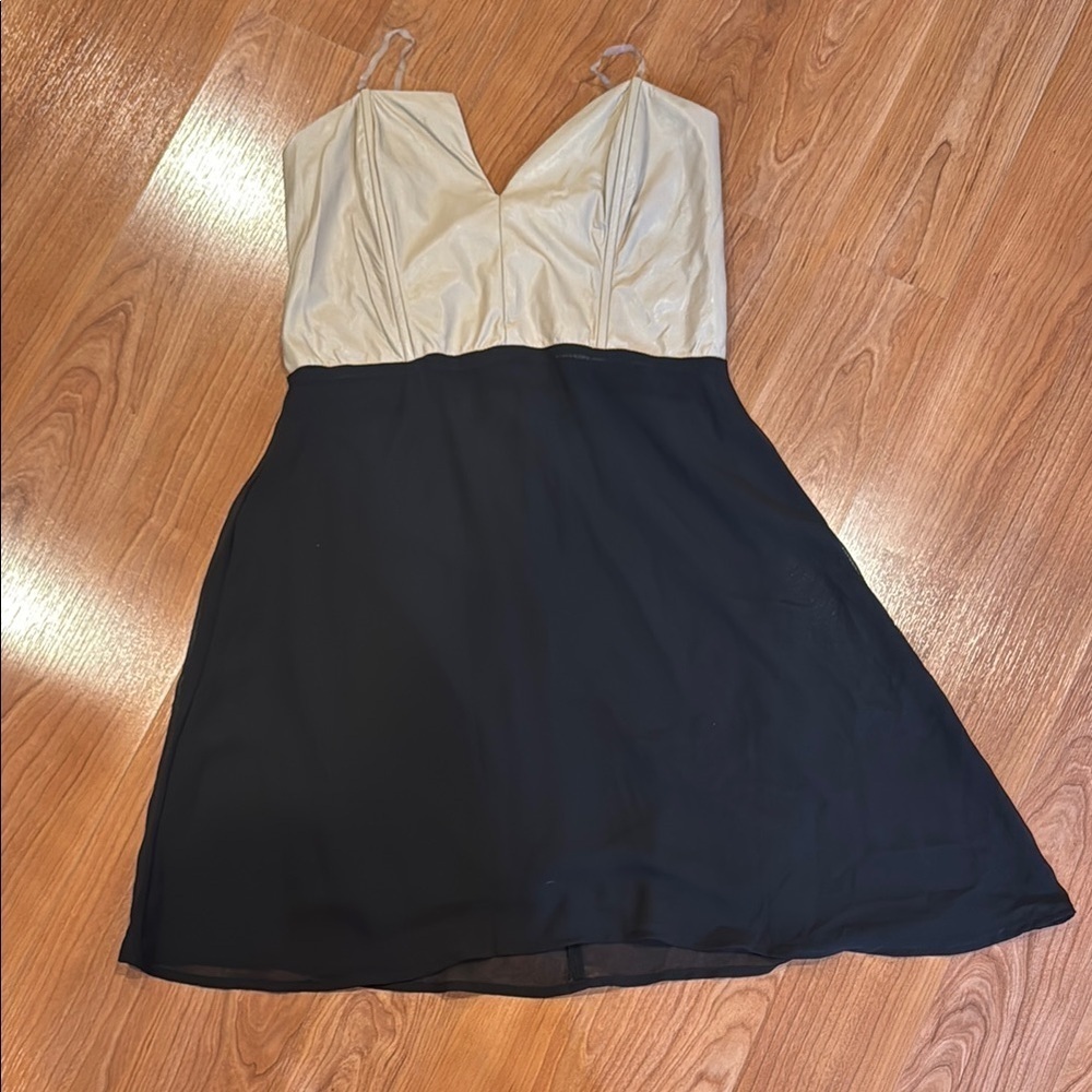 Solemio Cream and Black Spaghetti Strap Mini Sundress